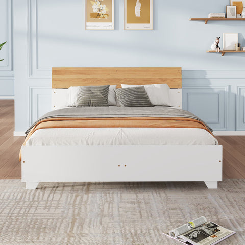 Rootz Double Bed with Headboard - Modern Bed - Sturdy Frame - Optimal Stability - 216.5cm x 172cm x 82cm - White + Natural