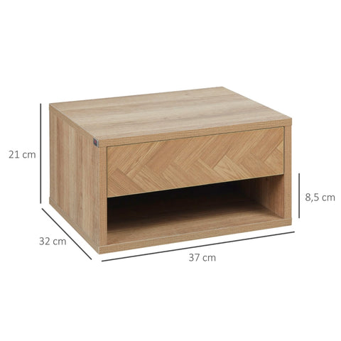 Rootz Set of 2 Bedside Tables - Nightstands - Bedside Cabinets - Floating Design - Drawer & Open Shelf - Wood Look - 37cm x 32cm x 21cm