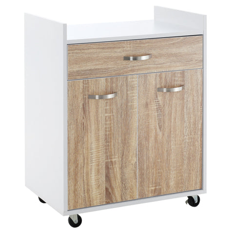 Rootz Kitchen Serving Trolley - Rolling Cart - Mobile Storage - Adjustable Shelf - 60cm x 40cm x 77cm - White Oak Finish