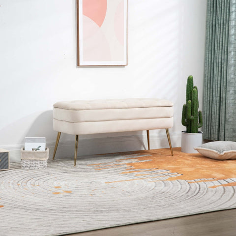 Rootz Pouf Bench - Ottoman - Velvet Storage Bench - Modern Design - 104cm x 40cm x 51cm