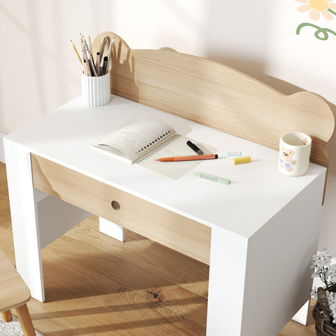 Rootz Children's Desk Set - Kids Study Table - Bear Design - Enhance Creativity - Brown & White - Desk: 80x74.5cm, Chair: 38x59cm
