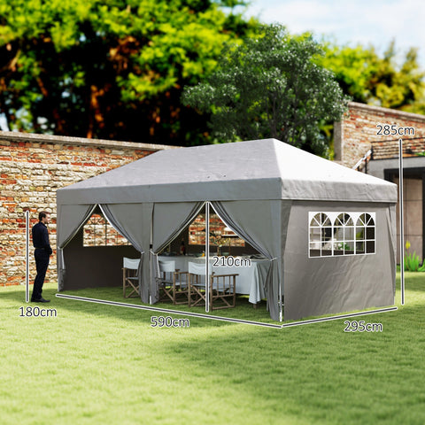Rootz Garden Pavilion - Outdoor Folding Pavilion - Pop-Up Event Tent - UV Protection - 590cm x 295cm x 285cm - Grey