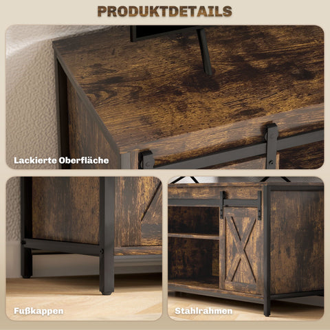 Rootz TV Lowboard - TV Stand - Media Console - 6 Compartments - For 60" TVs - 120cm x 40cm x 54cm - Rustic Industrial Design