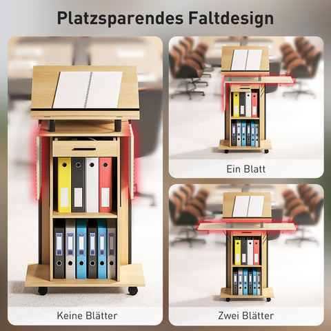 Rootz Rollable Panel Stand - Laptop Table - Standing Desk with Adjustable Wings - Brown Look - 126x37x136 cm - Enhances Workspace Efficiency