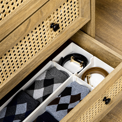 Rootz 4 Drawer Chest of Drawers - Storage Furniture - Rattan Front - Elegant Light Wood - 80cm x 35cm x 95cm