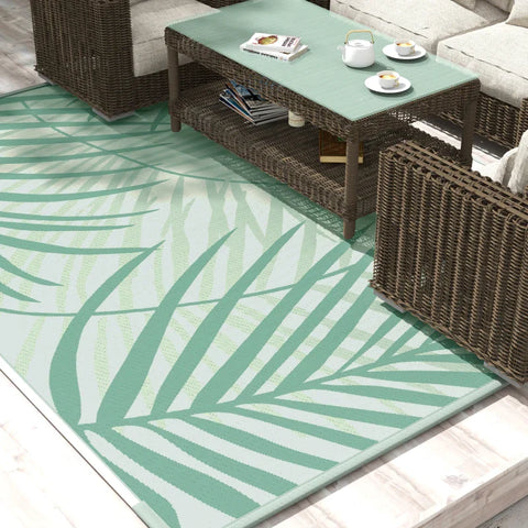 Rootz Outdoor Rug - Patio Rug - Weather Resistant - Modern Design - Non-woven Fabric - Green + Cream - 365 cm x 274 cm x 0.3