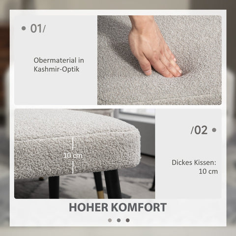 Rootz Stool - Footrest Ottoman - Cashmere Look - Soft Padding - Steel Legs - Light Gray - 42cm x 42cm x 47cm