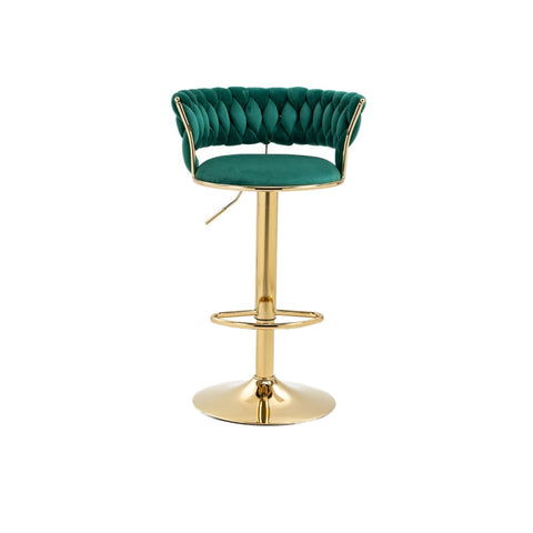 Rootz Adjustable Velvet Bar Stools - Swivel Stools - Ergonomic Seating - Gold Base - 54cm x 48cm x 78cm - Promotes Posture & Comfort