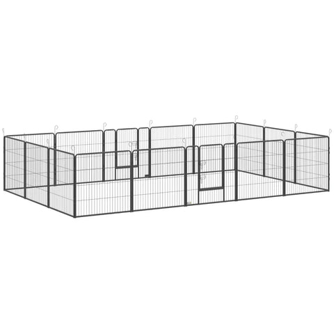 Rootz Puppy Run - Modular Design - 16 Panel - 2 Door - Weatherproof - Steel - Gray - 3.2 x 3.2 x 1m
