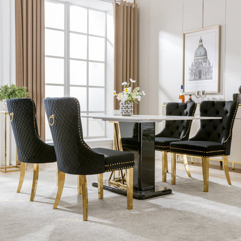 Rootz 4 Piece Dining Room Chair Set - Upholstered Chairs - Nail Head Trim Seating - Luxurious Comfort - 51.5 x 65.5 x 95 cm
