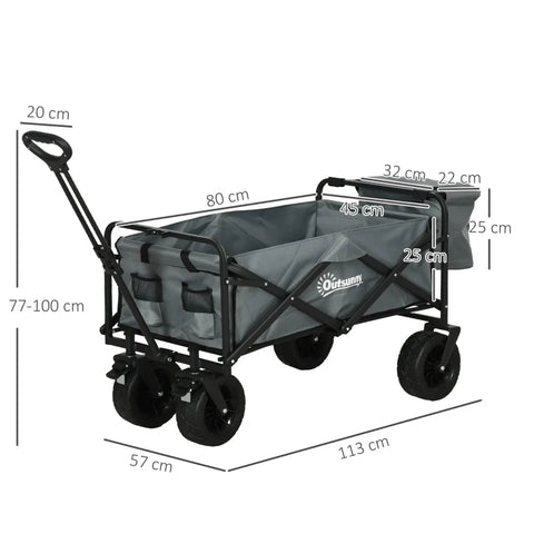 Rootz Handcart Roof - Foldable - Cooler Bag - Carry Bag - Steel Frame - 600D Oxford Polyester - Plastic - Dark Gray - 113L x 57W x 77-100H cm