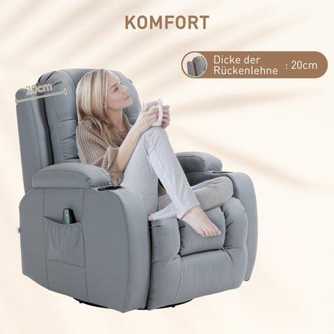 Rootz Massage Chair - Rocking Recliner - Heated Massage Chair - Ultimate Relaxation - 8 Vibration Points - Adjustable Backrest - 85cm x 94cm x 104cm