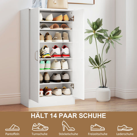 Rootz Shoe Cabinet - Footwear Organizer - Shoe Storage Unit - Soft-Close Hinges - 55 x 35 x 108 cm - Stores 14 Pairs - White