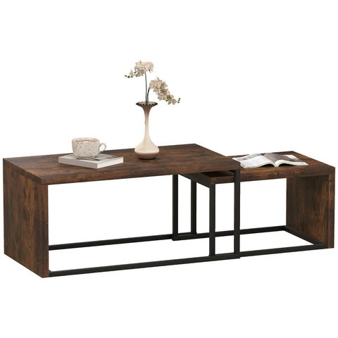 Rootz Set of 2 Coffee Tables - Sofa Table - Side Table - Modern Style - MDF & Metal - 90 x 48 x 42 cm / 59 x 42 x 36 cm - Black + Brown