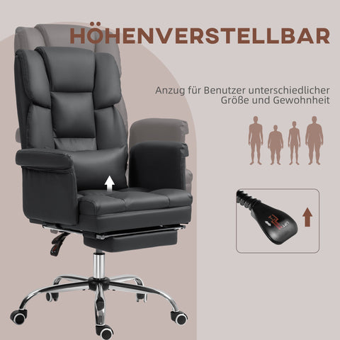Rootz Office Chair - Ergonomic Swivel - Adjustable Chair - Lumbar Support - Black Synthetic Leather - 69cm x 110cm x 85-93cm