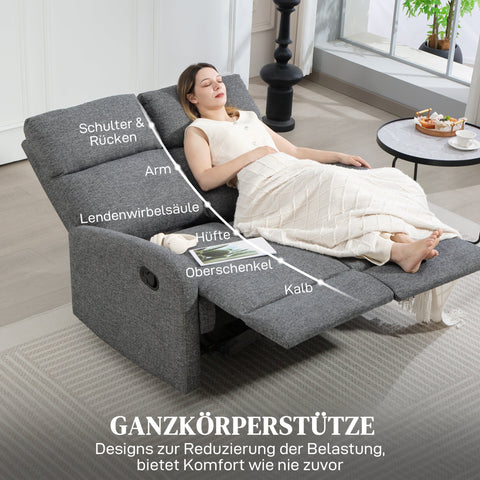 Rootz 2-Seater Sofa - Adjustable Recliner - Grey Fabric Couch - Comfortable Seating - 114cm x 98cm x 157cm