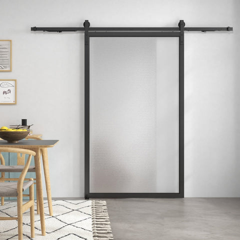 Rootz Sliding Door Hardware Kit - Barn Door System - Carbon Steel - Space Saving - Modern Style - 244cm x 0.5cm x 4cm