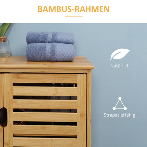 Rootz Bathroom Cabinet - Bamboo Storage - Lamella Design - Compact with Ample Storage - 68b x 32t x 86h cm