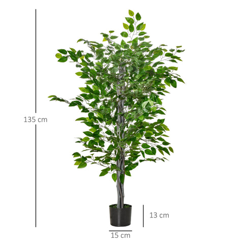 Rootz Artificial Ficus Tree - Art Plant - Realistic Appearance - Ever-Green & Easy Care - Plastic & Cement Pot - 135cm Height