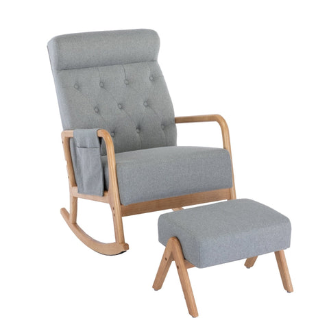 Rootz Rocking Chair Set - Recliner - Glider - Ergonomic Comfort - Solid Wood Structure - Chair: 65x85x94cm, Footrest: 53x36x36cm