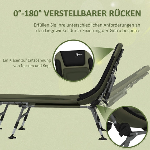 Rootz Camping Lounger - Outdoor Recliner - Portable Bed - Adjustable Backrest - Padded Design - Non-Slip Footrests - 200cm x 85cm x 40-51cm - Steel & 600D Oxford Fabric