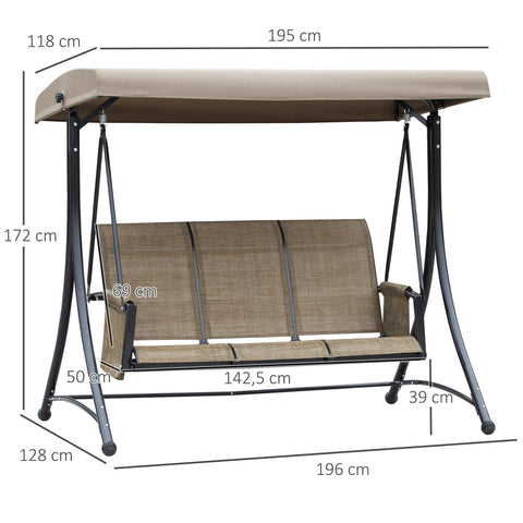 Rootz 3-Seater Swing Bench - Garden Swing - Patio Swing - Sunroof Protection - 196cm x 128cm x 172cm