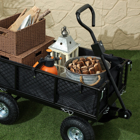 Rootz Garden Car - 4-Wheel Trolley - Steel Wagon - Removable Sides - 300kg Load - 105x51x54cm, 25cm Wheels, Rotatable Handle