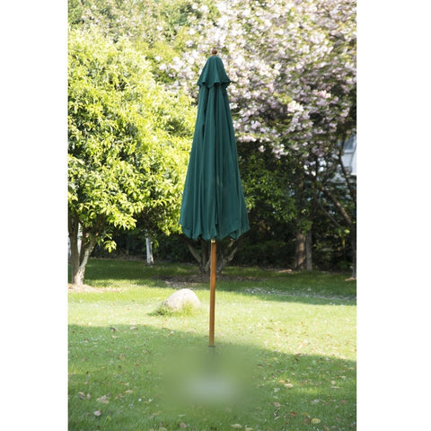 Rootz Wooden Parasol - Wooden Umbrella - Garden Umbrella - Balcony Umbrella - Durable & Lightweight - Weather-Resistant - Easy Operation - Ø270 x 250 cm - Dark Green