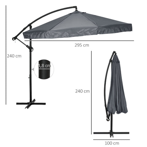 Rootz Cantilever Umbrella Ø3m - Rotatable Parasol - Hand Crank Umbrella - UV-Resistant Polyester - 360 Degree Rotating Canopy - Easy Operation - 295cm x 295cm x 242cm - Steel Frame