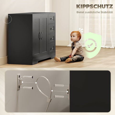 Rootz Black Sideboard - Modern Chest of Drawers - Storage Cabinet - Ample Storage - 105 x 40 x 76 cm