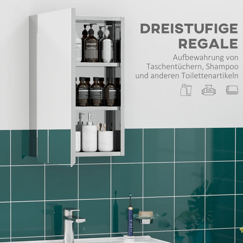 Rootz Mirror Cabinet - Wall Mounted Storage - Bathroom Organizer - Rustproof Hinges - Stainless Steel Frame - 39cm x 12cm x 60cm