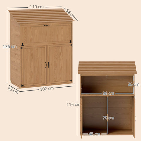Rootz Garden Storage Cabinet - Outdoor Tool Shed - Fold-Out Table - Weatherproof - 110 x 54 x 136 cm - Fir Wood - Brown