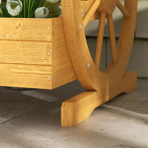 Rootz Raised Bed - 3 Tier Garden Bed - Wagon Wheel Decor - Drainage Holes - Fir Wood - Natural Wood - Teak - 62 x 61 x 57 cm