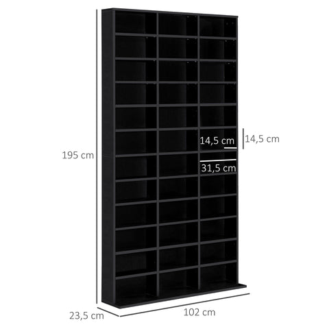 Rootz CD/DVD Shelf Storage - Media Organizer - Adjustable Shelving - Stores 1116 CDs - 102 x 24 x 195 cm - Elegant Black Finish