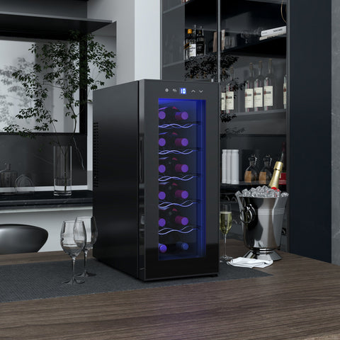 Rootz 12 Bottle Wine Fridge - Drinks Fridge - Beverage Cooler - Energy Efficient - 26.5 cm W x 51.5 cm D x 65 H cm - Touch Screen & LED Light