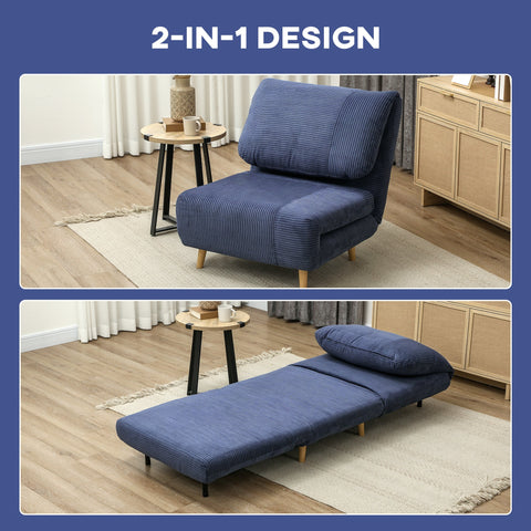 Rootz 2-in-1 Sleeping Armchair - Guest Bed - Convertible Sofa - Adjustable Headrest - Space Saver - 82cm x 89cm x 83cm - Blue