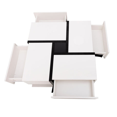 Rootz High Gloss Coffee Table - Modern Coffee Table - Stylish Living Room Table - Pull-Out Storage, Artistic Design - 78cm x 78cm x 36cm