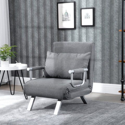 Rootz Reversible Armchair - Lying Chair - Guest Bed - Powder Coated Metal Frame - 65cm x 69cm x 80cm - Grey