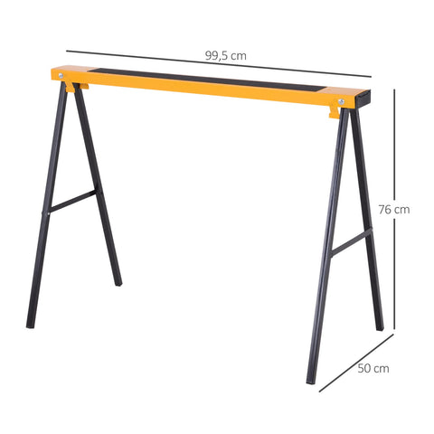 Rootz Set of 2 Folding Sawhorses - Compact Design & Carry Handle - Sturdy Metal - 100cm x 50cm x 76cm - Non-Slip Surface - Black & Yellow