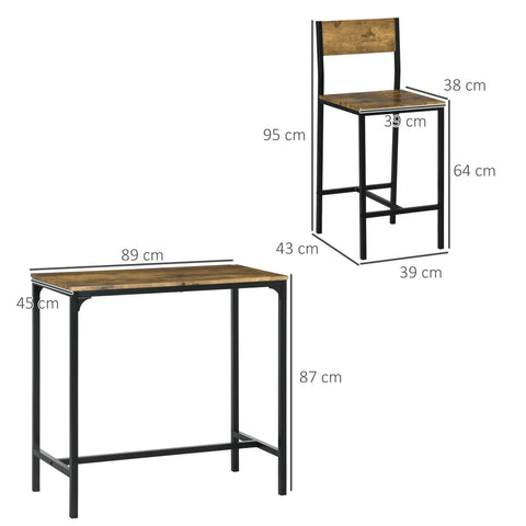 Rootz 3-Part Bar Set - Standing Table Set - Tall Pub Table with Stools - Waterproof MDF - 89cm x 45cm x 87cm