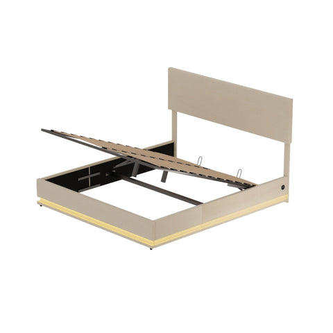 Rootz Double Bed Frame with Storage - Velvet Bed - Adjustable Headboard - USB Charging - 211cm x 153cm x 113cm