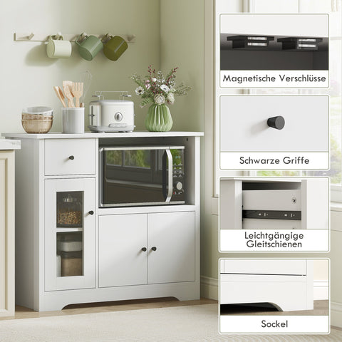 Rootz Kitchen Cabinet - Storage Sideboard - White Chipboard - Cable Hole - 80 x 35 x 72.2 cm - Adjustable Shelves - Clutter Reduction