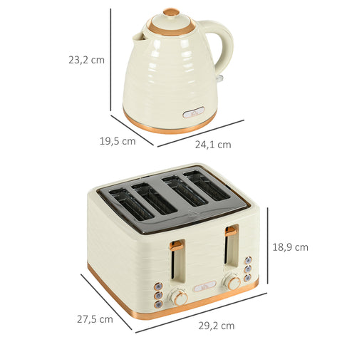 Rootz 2-in-1 Toaster and Kettle Set - Breakfast Set - Kitchen Appliance Set - 7 Browning Levels - White- Toaster 29.2 x 27.9 cm - Kettle 24.1 x 19.5 x 23.2 cm