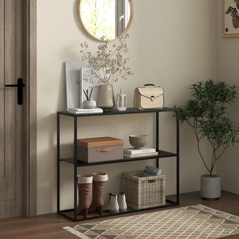 Rootz Consoletafel - Dressoir - 2 Niveaus - Gepoedercoat Staal - Anti-tip - Zwart - 90 x 30 x 75cm