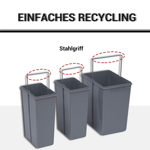 Rootz Built-in Rubbish Bin Set - Waste Separation - Recycling Bins - Space-Saving - 48cm x 34.2cm x 41.8cm