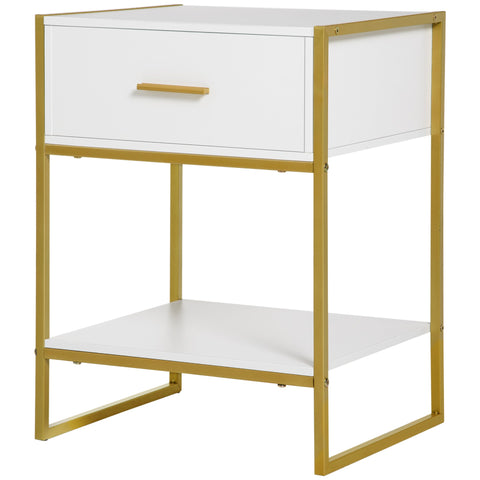 Rootz Bedside Night Table - Nightstand - Side Table - Optimal Storage - 45 x 40 x 60 cm White & Gold