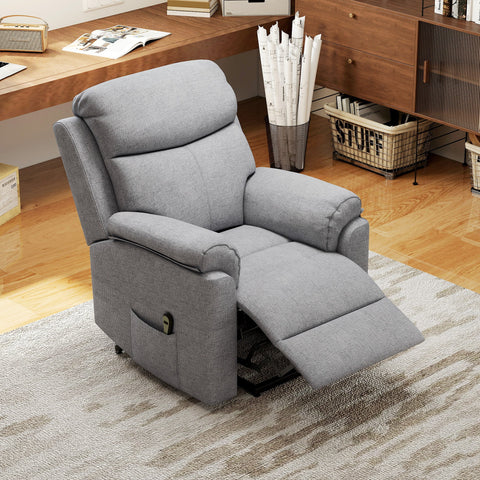 Rootz Grey Electrical Up Armchair - Recliner Chair - Standing Aid Chair - Linen Look - Massaging Comfort - 83cm x 89cm x 102cm