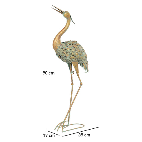 Rootz Heron Garden Statue - Outdoor Sculpture - Metal Decoration - Weatherproof and Stable - 39cm x 17cm x 90cm