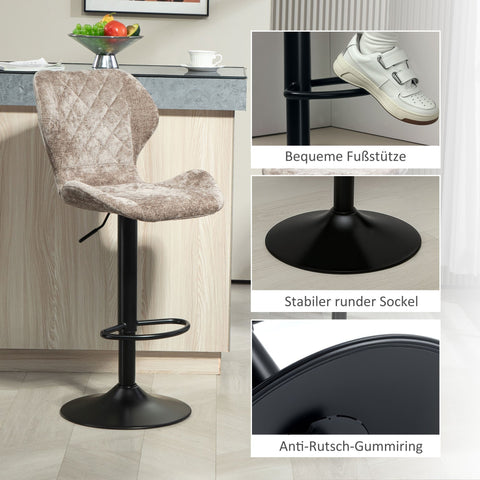 Rootz Set of 2 Bar Chairs - Kitchen Stools - Height-Adjustable Counter Stools - Ultimate Comfort - 48cm x 51.5cm x 91-112cm