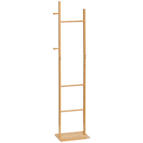 Rootz Coat Stand - Bamboo Clothes Rack - Entryway Organizer - 2 Hooks 3 Poles - Sturdy Base - Natural Finish - 36cm x 24cm x 168cm